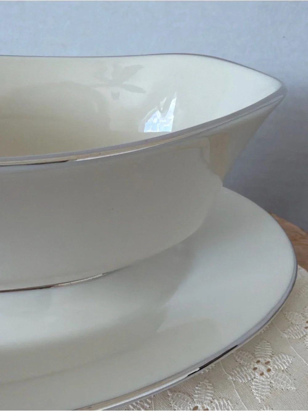 Vintage Lenox Maywood Gravy Boat with Underplate Ivory Gold Trim Made in‎ USA